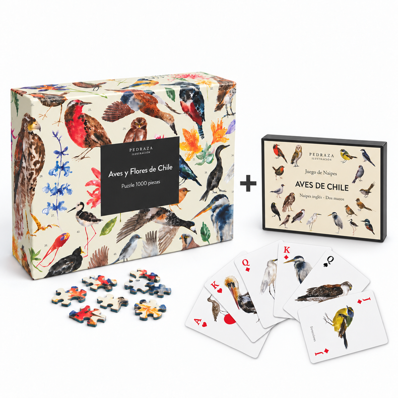 Pack Puzzle Aves y Flores + Naipes Aves de Chile