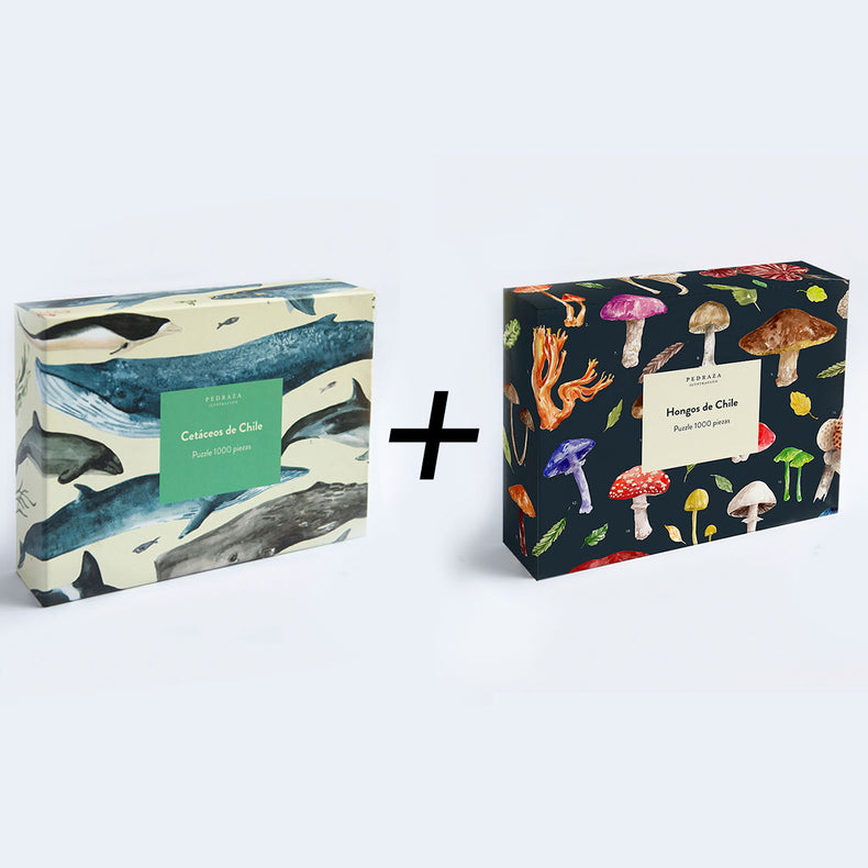 Pack puzzle Cetáceos + Hongos de Chile