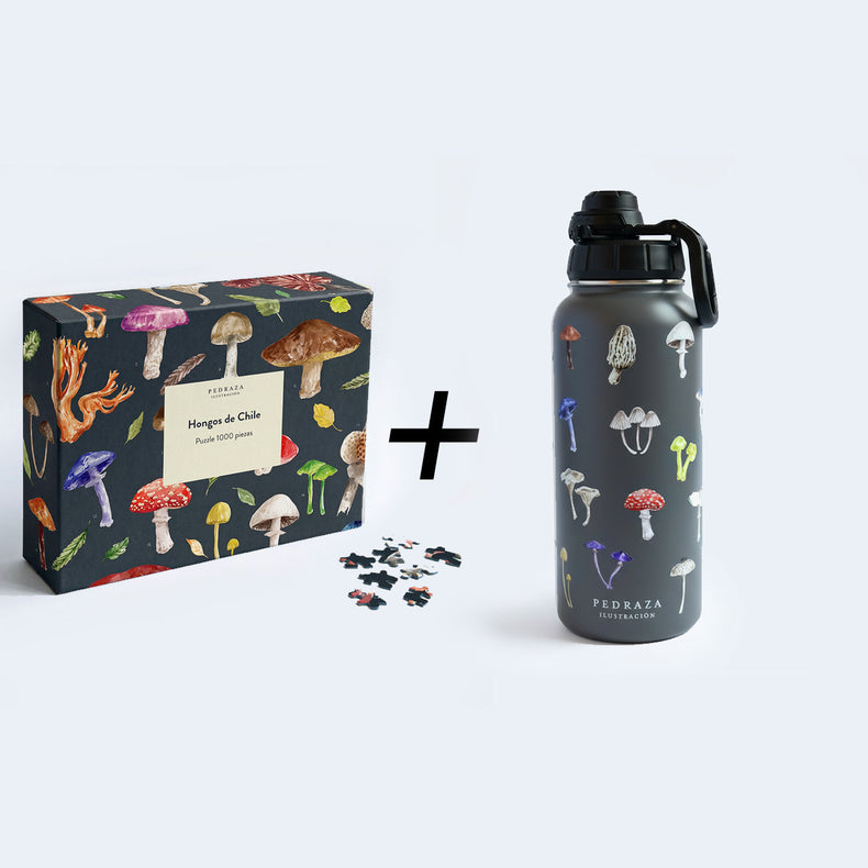 Pack puzzle Hongos + Botella térmica hongo