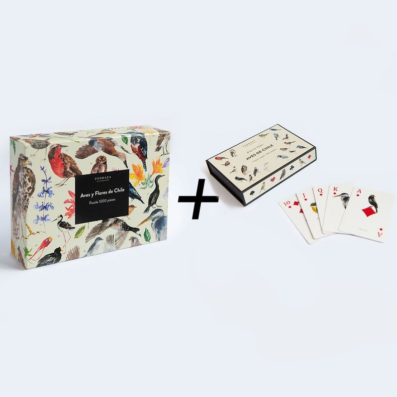 Pack Puzzle Aves y Flores de Chile + Naipes Aves de Chile