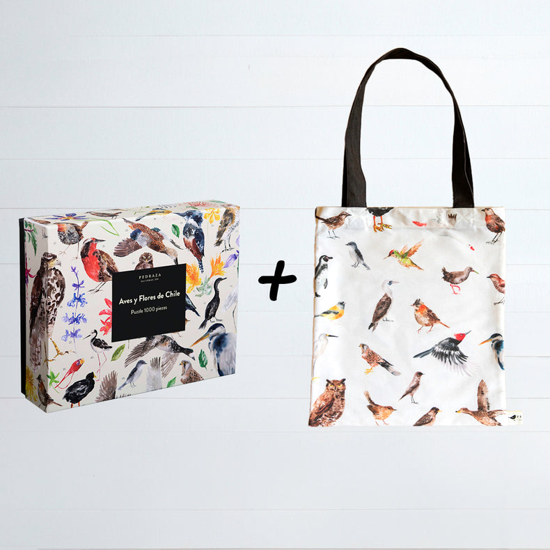 Pack Puzzle + Bolso Aves de Chile