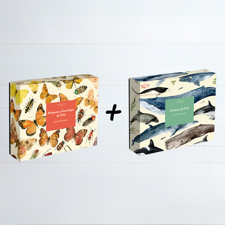 Pack 2 Puzzles ( Mariposas y Escarabajo de Chile + Cetáceos de Chile)